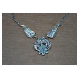 Silver Tone Necklace and Rings with Turquoise Stones