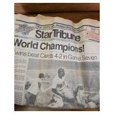 1987 MN Twins World Series banner and newspaper