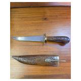 Decorative Knife with wood sheath and brass accents, INDIA