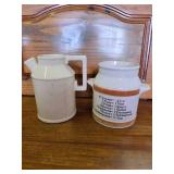 Vintage Ceramic pitcher with chicken and a pitcher with kitchen measurements