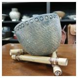 Lynn Emery Roku Fired small bowl with ornate texture pattern  Over 4.5 inches Wide and 4 inches tall.