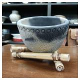 Lynn Emery Roku Fired small bowl with ornate texture pattern  Over 4.5 inches Wide and 4 inches tall.