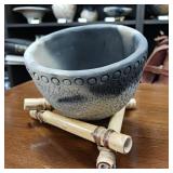 Lynn Emery Roku Fired small bowl with ornate texture pattern  Over 4.5 inches Wide and 4 inches tall.