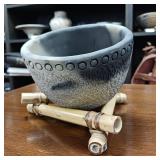 Lynn Emery Roku Fired small bowl with ornate texture pattern  Over 4.5 inches Wide and 4 inches tall.