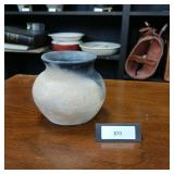Lynn Emery Roku Fired Pottery  - vase with two natural tones - 3 inches Wide at brim and 4 inches tall.