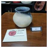 Lynn Emery Roku Fired Pottery  - vase with two natural tones - 3 inches Wide at brim and 4 inches tall.