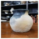 Lynn Emery Roku Fired Pottery  - vase with two natural tones - 3 inches Wide at brim and 4 inches tall.