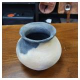 Lynn Emery Roku Fired Pottery  - vase with two natural tones - 3 inches Wide at brim and 4 inches tall.