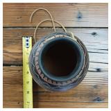 Ornate Pottery Vase handmade by Ernest Watchman  multi tone firing  2 inch brim and 6 inches tall.