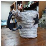 Coil Pottery Pitcher with Star  Handcrafted  6 inches wide and 7 inches tall