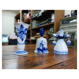 Delft Blue Milk Maid Figurine  Vase and Working Bell  up to 5 inches tall