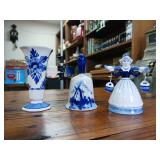 Delft Blue Milk Maid Figurine  Vase and Working Bell  up to 5 inches tall