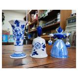 Delft Blue Milk Maid Figurine  Vase and Working Bell  up to 5 inches tall