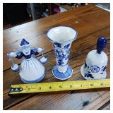 Delft Blue Milk Maid Figurine  Vase and Working Bell  up to 5 inches tall