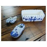 Delft Blue  Made in Holland -  Butter Dish and finger clogs with vintage ashtray  Volendam -