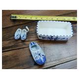 Delft Blue  Made in Holland -  Butter Dish and finger clogs with vintage ashtray  Volendam -