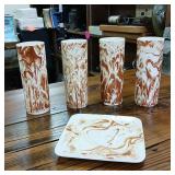 Hand made in Alaska by Kate - Swirl Marble Brown White  Outdoors Cabin Decor  no chips or cracks! Cups are 7 inches tall, plate is 6 inches square