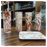 Hand made in Alaska by Kate - Swirl Marble Brown White  Outdoors Cabin Decor  no chips or cracks! Cups are 7 inches tall, plate is 6 inches square