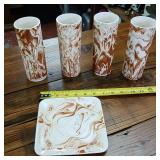 Hand made in Alaska by Kate - Swirl Marble Brown White  Outdoors Cabin Decor  no chips or cracks! Cups are 7 inches tall, plate is 6 inches square