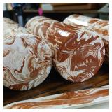 Hand made in Alaska by Kate - Swirl Marble Brown White  Outdoors Cabin Decor  no chips or cracks! Cups are 7 inches tall, plate is 6 inches square