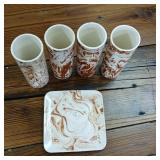 Hand made in Alaska by Kate - Swirl Marble Brown White  Outdoors Cabin Decor  no chips or cracks! Cups are 7 inches tall, plate is 6 inches square
