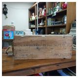 Cartouches 7.9mm  Vintage Wooden Ammo Box  900  leather hinges, rope handles  Heavy Duty  9.5 x 8 inches