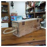 Cartouches 7.9mm  Vintage Wooden Ammo Box  900  leather hinges, rope handles  Heavy Duty  9.5 x 8 inches