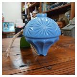 Hawkeye Blue Milk Glass Lightning Rod Ball  Early 1900s  5 x 4.5 inches