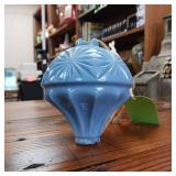 Hawkeye Blue Milk Glass Lightning Rod Ball  Early 1900s  5 x 4.5 inches