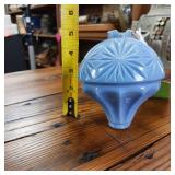 Hawkeye Blue Milk Glass Lightning Rod Ball  Early 1900s  5 x 4.5 inches