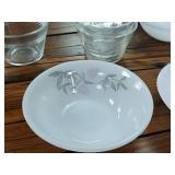 7 piece Lot of Federal Brand Milk Glass with Clover Blossom Design and sauce dishes of 2 total School Pyrex Grass and one Glassbake Made in USA