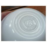 7 piece Lot of Federal Brand Milk Glass with Clover Blossom Design and sauce dishes of 2 total School Pyrex Grass and one Glassbake Made in USA