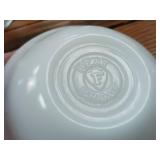 7 piece Lot of Federal Brand Milk Glass with Clover Blossom Design and sauce dishes of 2 total School Pyrex Grass and one Glassbake Made in USA