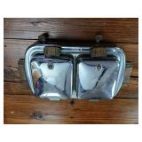 Vintage Sears and Roebuck Electric Stainless Steel Waffle Iron  Wooden handles  heat control  about 15 inches by 9