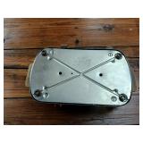 Vintage Sears and Roebuck Electric Stainless Steel Waffle Iron  Wooden handles  heat control  about 15 inches by 9