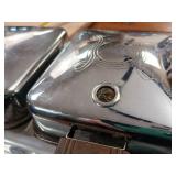 Vintage Sears and Roebuck Electric Stainless Steel Waffle Iron  Wooden handles  heat control  about 15 inches by 9