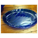 Two Piece Blue Glass Serving Tray (13 inches) and Ornate Bowl (8 inches)