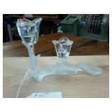 Mikasa Spring Aria two Arm flower Lead Crystal Candle holder  frosted mint glass