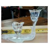 Mikasa Spring Aria two Arm flower Lead Crystal Candle holder  frosted mint glass