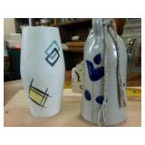 Hand crafted pottery double candle holder and ceramic vase (8 inches)
