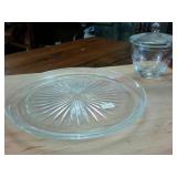 Vintage Lead Crystal plate (8 inches) and etched glass lidded sugar bowl (3.5 inches)