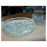 Vintage Lead Crystal Candy Dish with Rose Lid (4 inches) and Very Very Heavy thick Lead Crystal Serving Platter (8 inches)