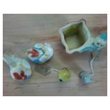 Vintage figure lot  Pinocchio  little pig  plus chicken salt and pepper and square root starter