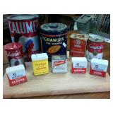 Large lot of Vintage Tins  Campbell Soup Bank  Calumet  Granger Pipe Tobacco  Spices