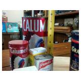 Large lot of Vintage Tins  Campbell Soup Bank  Calumet  Granger Pipe Tobacco  Spices