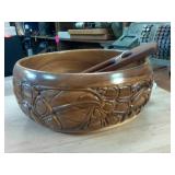 Hawaii Island Wooden Salad bowl with handcrafted black walnut wooden tongs  Monkey Pod in Waikiki Bowl is 10 inches diameter