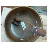 Hawaii Island Wooden Salad bowl with handcrafted black walnut wooden tongs  Monkey Pod in Waikiki Bowl is 10 inches diameter