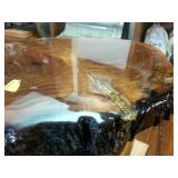 Real Wood Crafted Stool Thick Slab Seat heavily lacquered with faux gemstone inlay 15 inches wide and tall