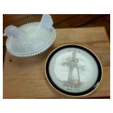 Collectible Plate Echt Cobalt from Germany (meaning it is pre-1945) plus a chicken candy dish