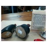 3 sets of salt and pepper shakers  mini silver plate with tray  hand crafted bovine horn and vintage plastic 2in1 with original packaging.